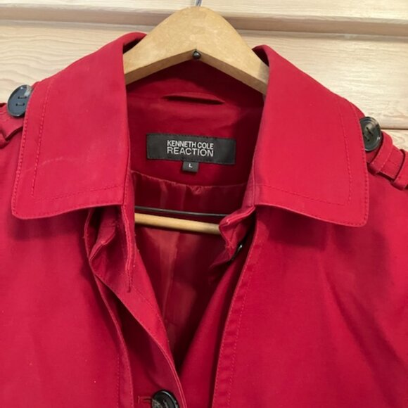 Kenneth Cole Reaction Red Trench Coat with Belted Waist Raincoat Utility - Picture 4 of 12